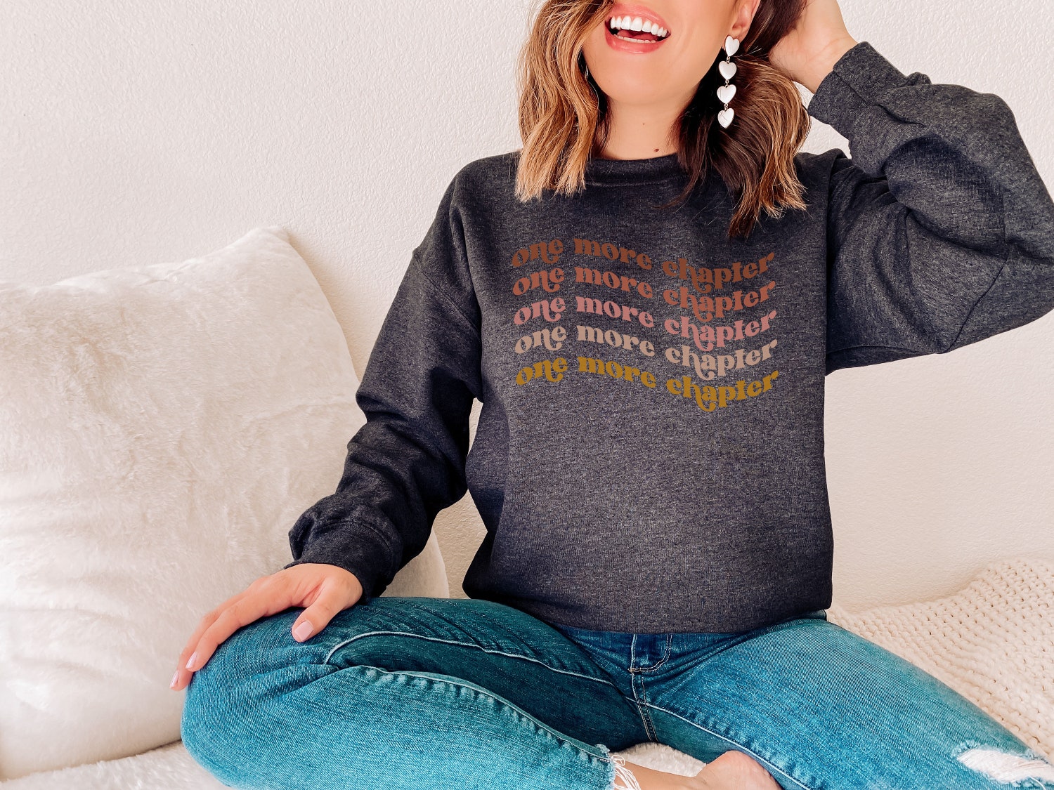 One More Chapter Reading Book Lovers Nerd Librarian Teacher Sweatshirt image 2