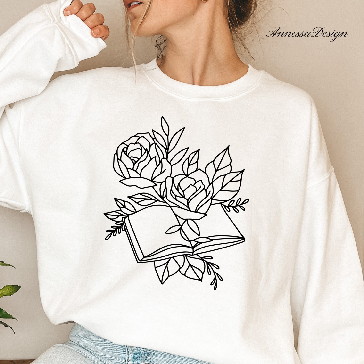 Wildflowers Book Lover Bibliophile Floral Reader Flower Cute Sweatshirt image 1