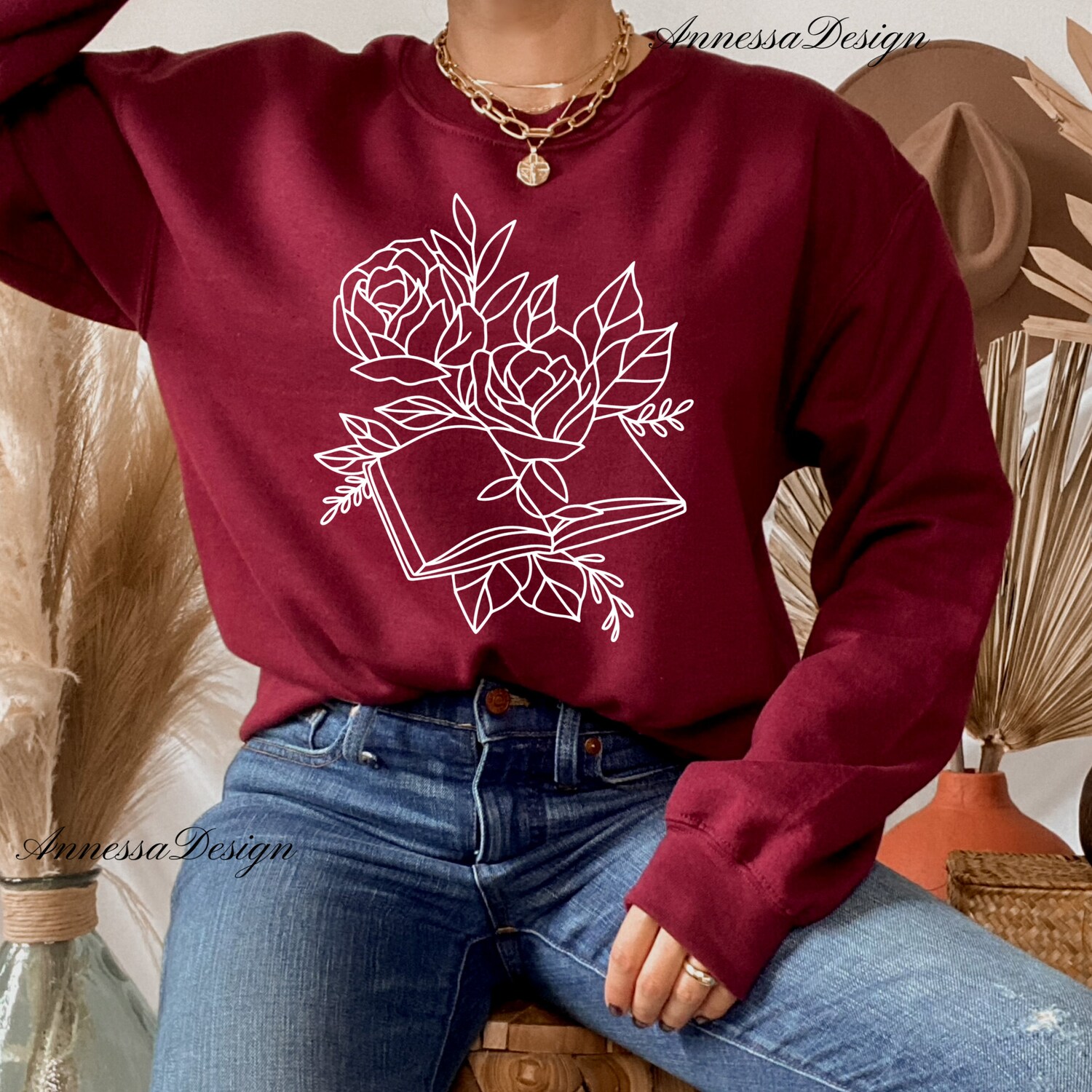 Wildflowers Book Lover Bibliophile Floral Reader Flower Cute Sweatshirt image 6