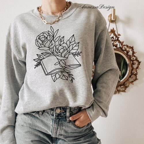 Wildflowers Book Lover Bibliophile Floral Reader Flower Cute Sweatshirt image 0