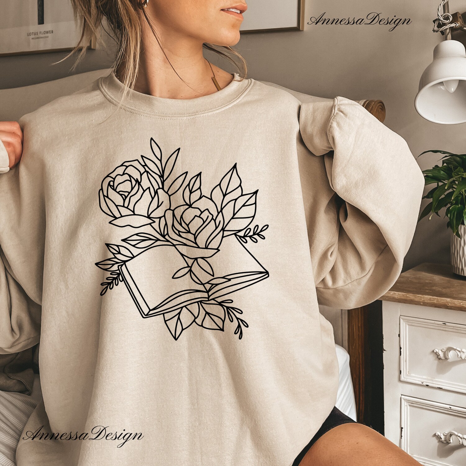 Wildflowers Book Lover Bibliophile Floral Reader Flower Cute Sweatshirt image 5