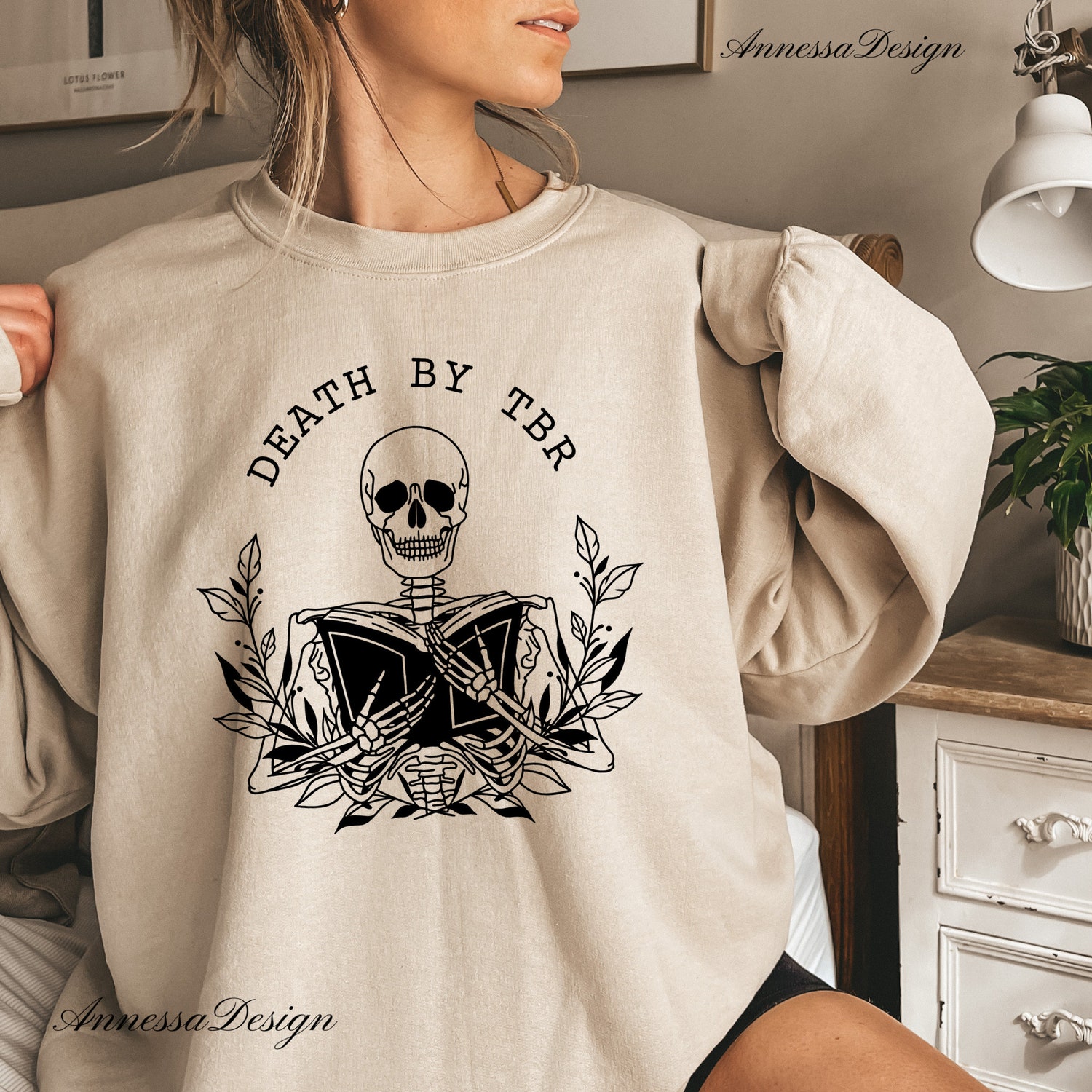 Death By TBR Bookish Bibliophile To Be Read Pile Lover Plant Skeleton Shirt image 1