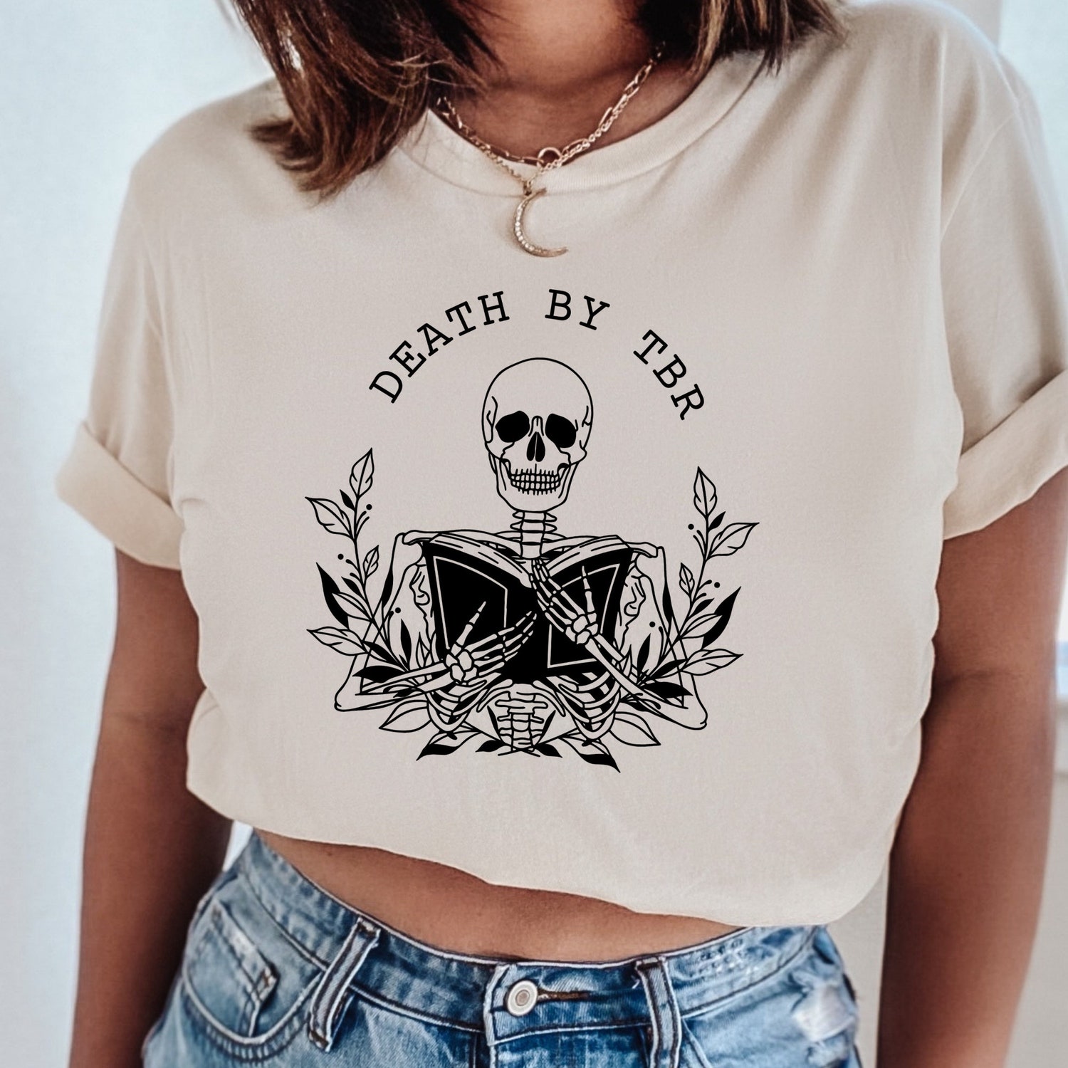 Death By TBR Skeleton Bibliophile Reading Pile Lover Bookworm Flower Shirt image 3