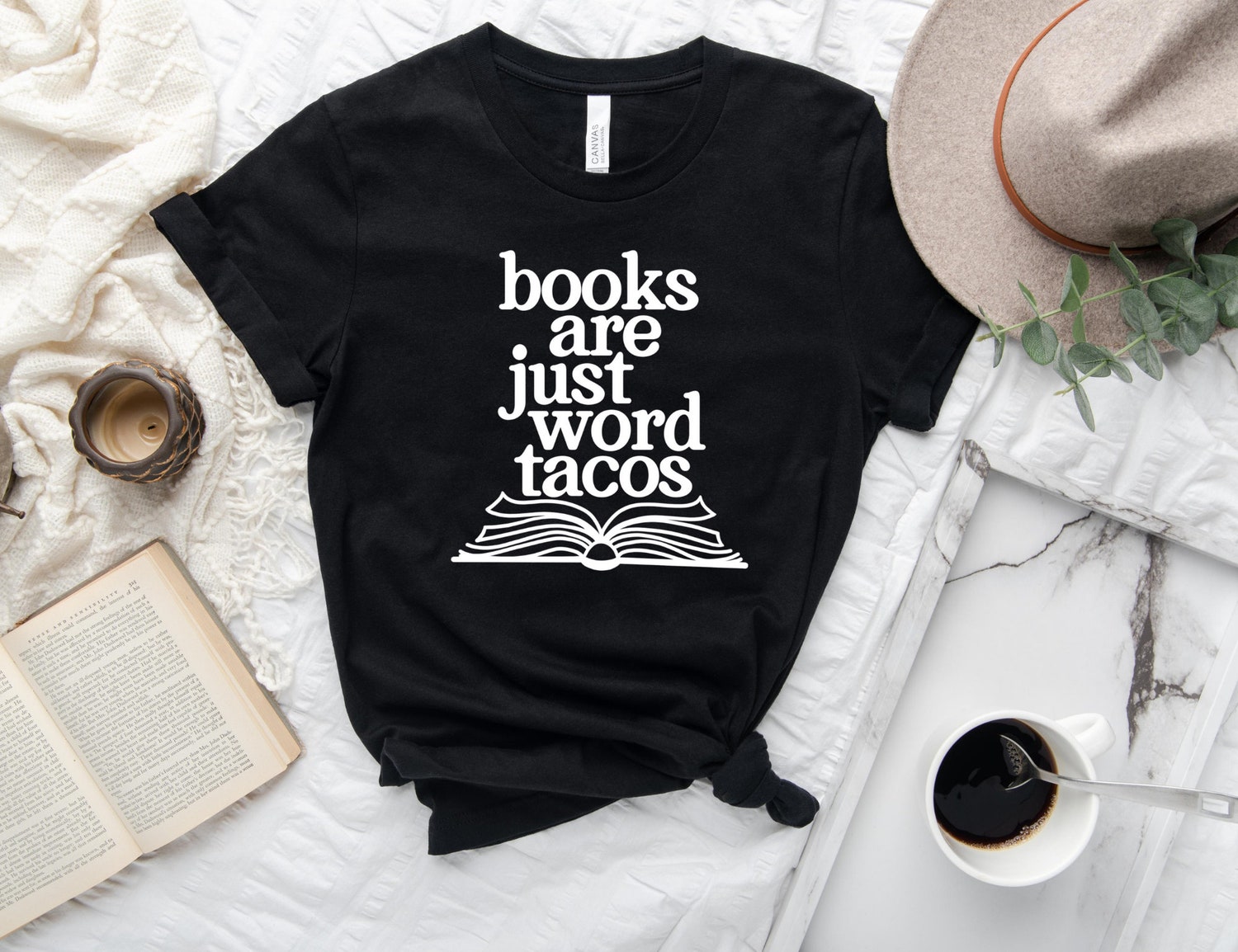 Books Are Just Word Tacos Bibliophile Lover Reading TBR Pile Funny Shirt image 1