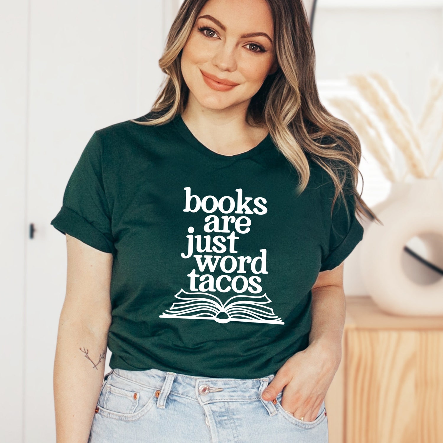 Books Are Just Word Tacos Bibliophile Lover Reading TBR Pile Funny Shirt image 3