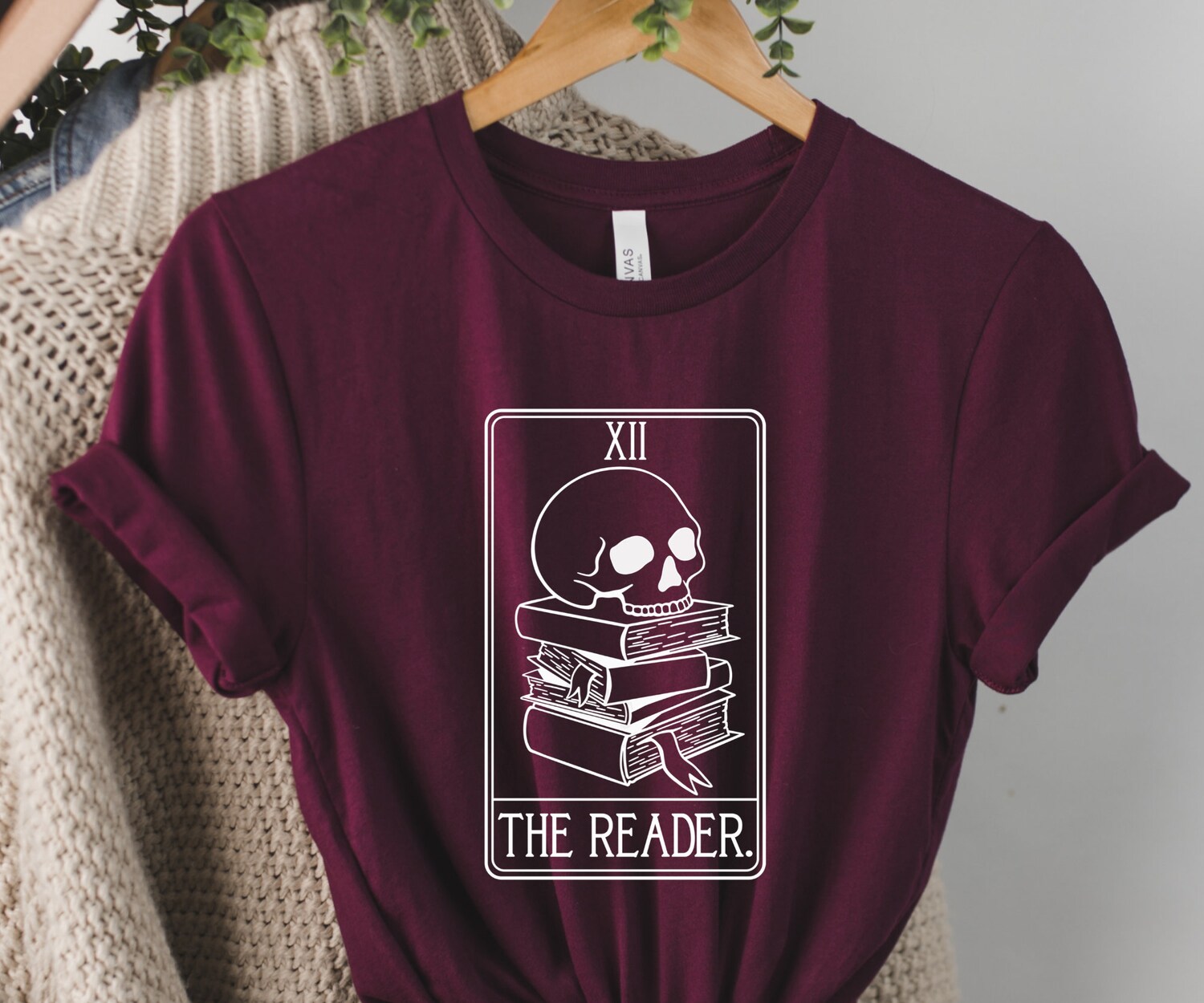 Bookish Death By TBR Pile Tarot Card The Reader Skull Librarian Lover Shirt image 5