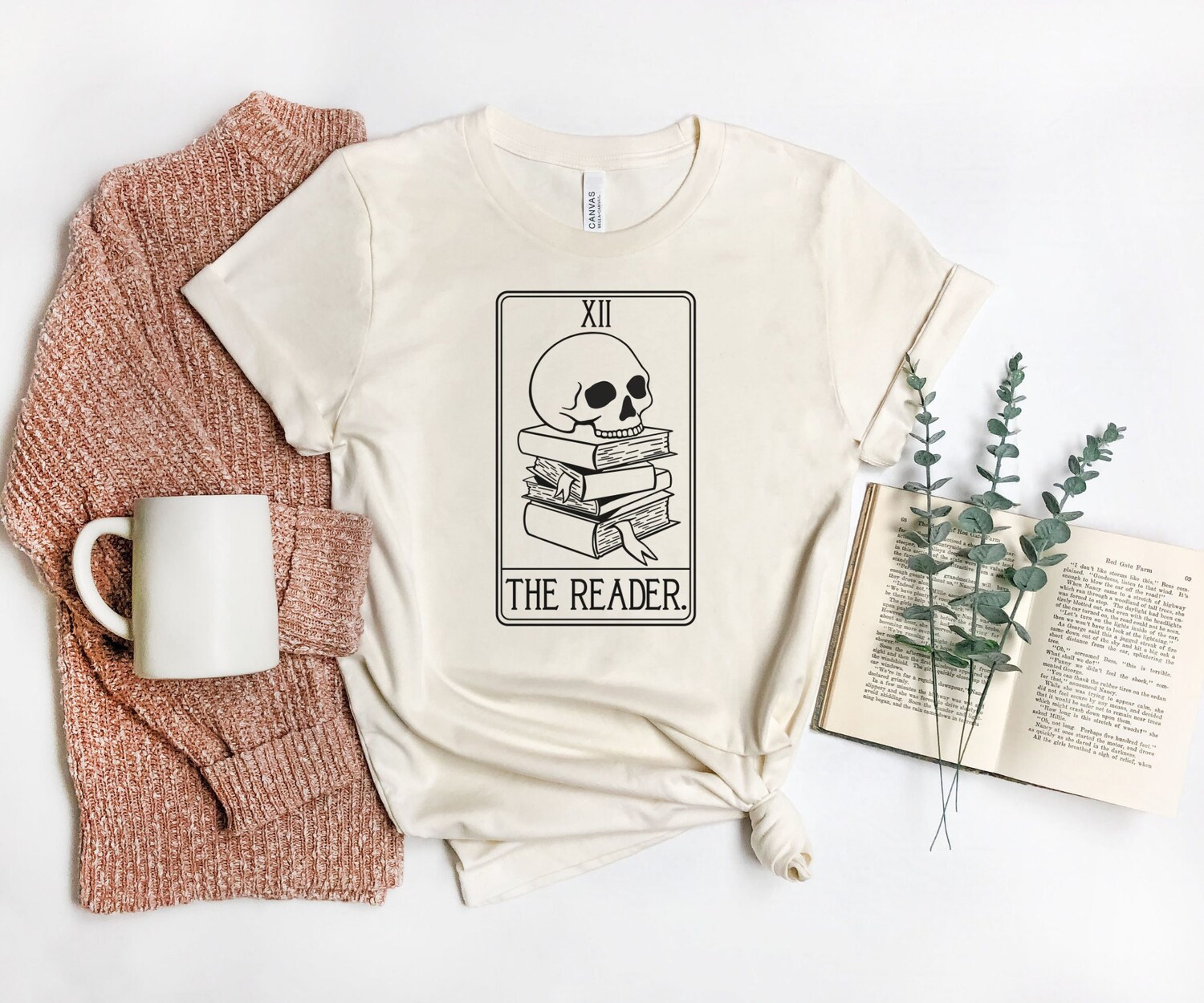 Bookish Death By TBR Pile Tarot Card The Reader Skull Librarian Lover Shirt image 3