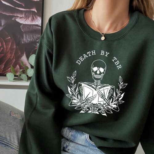 Death By TBR Bookish Bibliophile To Be Read Pile Lover Plant Skeleton Shirt image 0