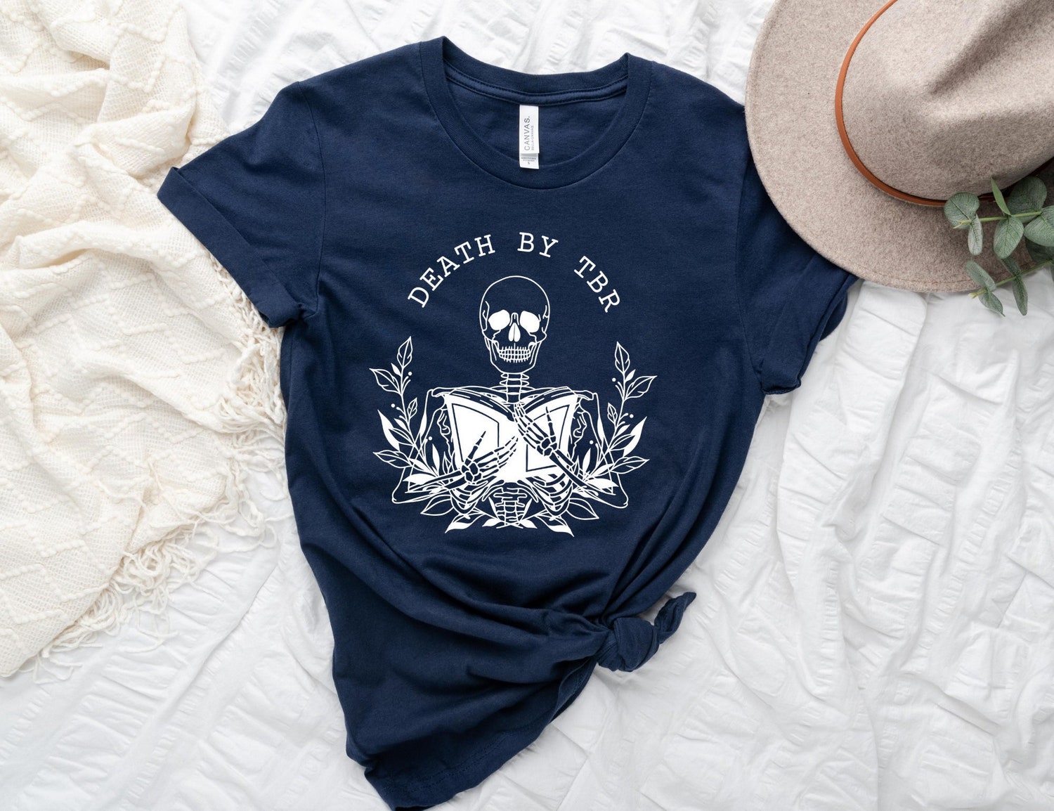 Death By TBR Skeleton Bibliophile Reading Pile Lover Bookworm Flower Shirt image 1