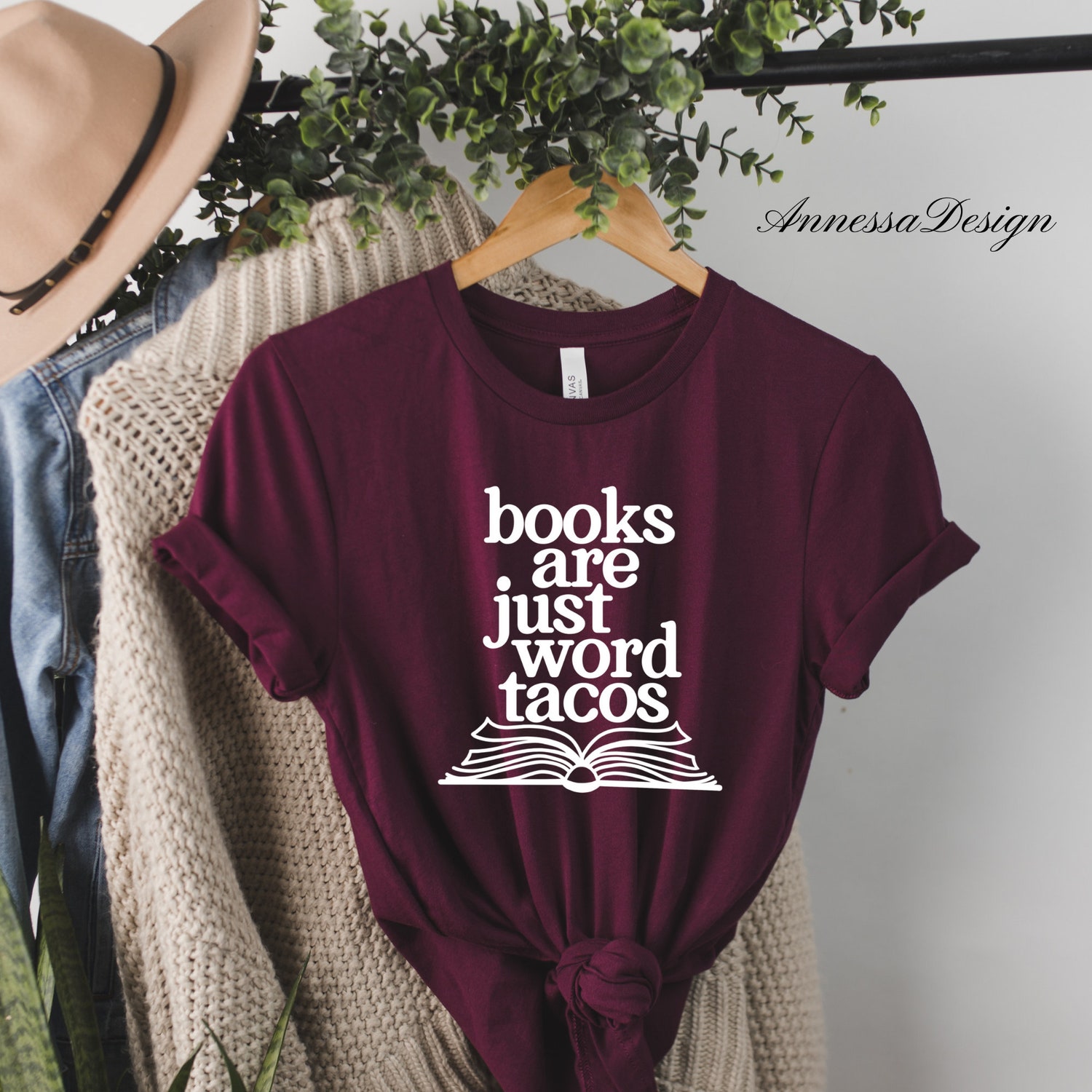 Books Are Just Word Tacos Bibliophile Lover Reading TBR Pile Funny Shirt image 2