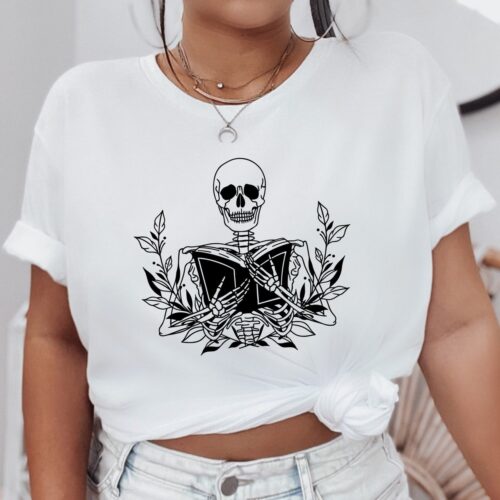 Skeleton Book Reading Lover Librarian Death By TBR Flower Floral Shirt image 0