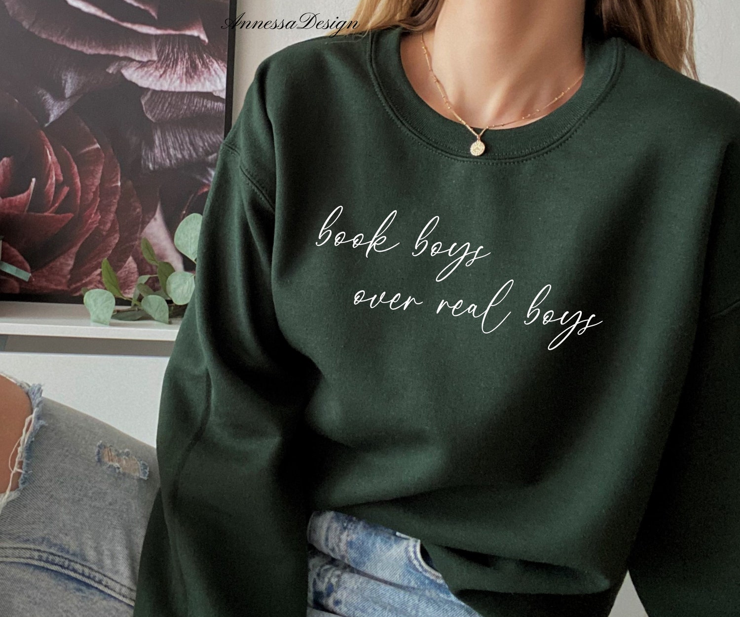 Book Boys Over Real Boys Lover Fantasy Romance Reading Fangirl Sweatshirt image 4