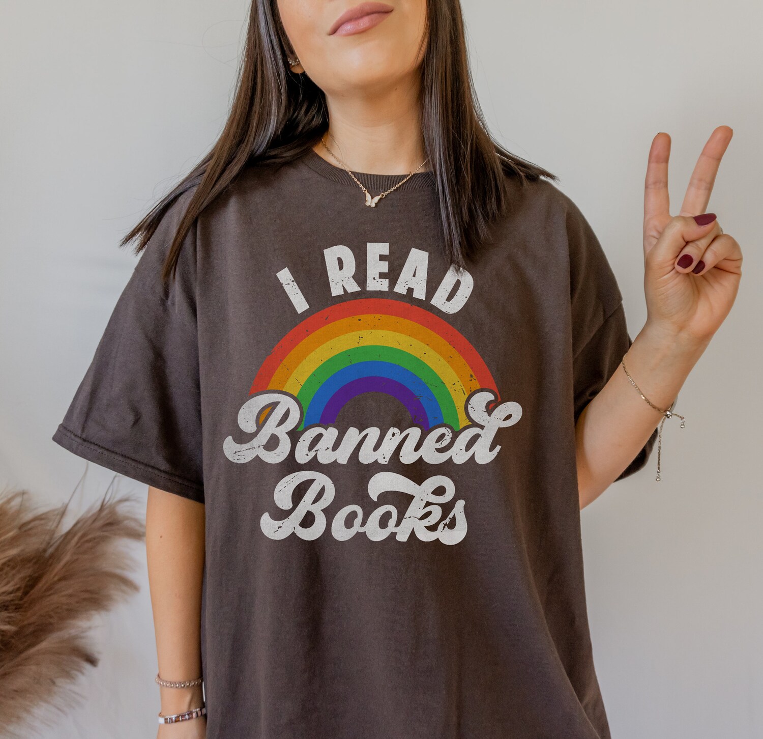 Retro I Read Banned Books Poet Literature Librarian Rainbow Literacy Shirt image 1