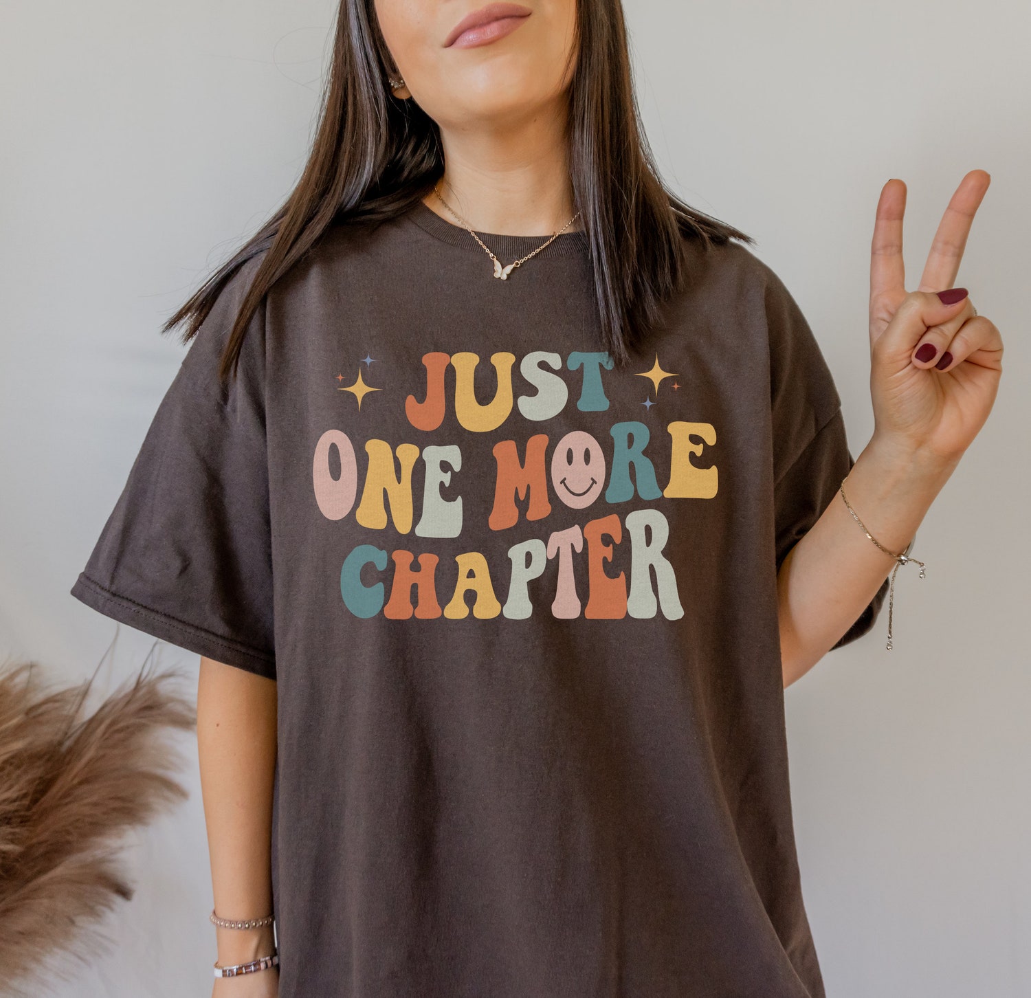 Retro Just One More Chapter Bookish Poet Literature Librarian Smiley Face Shirt image 1