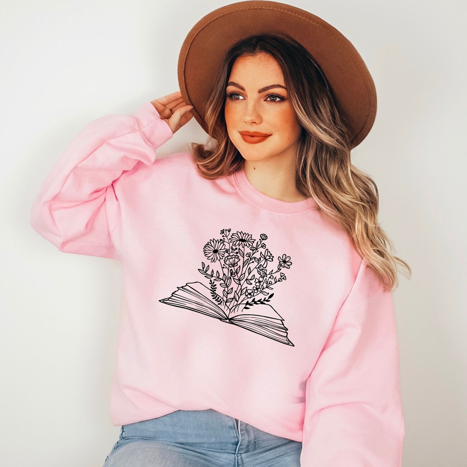 Boho Floral Flowers Bookish Women Cute Mom Mothers Day Botanical Sweatshirt image 2