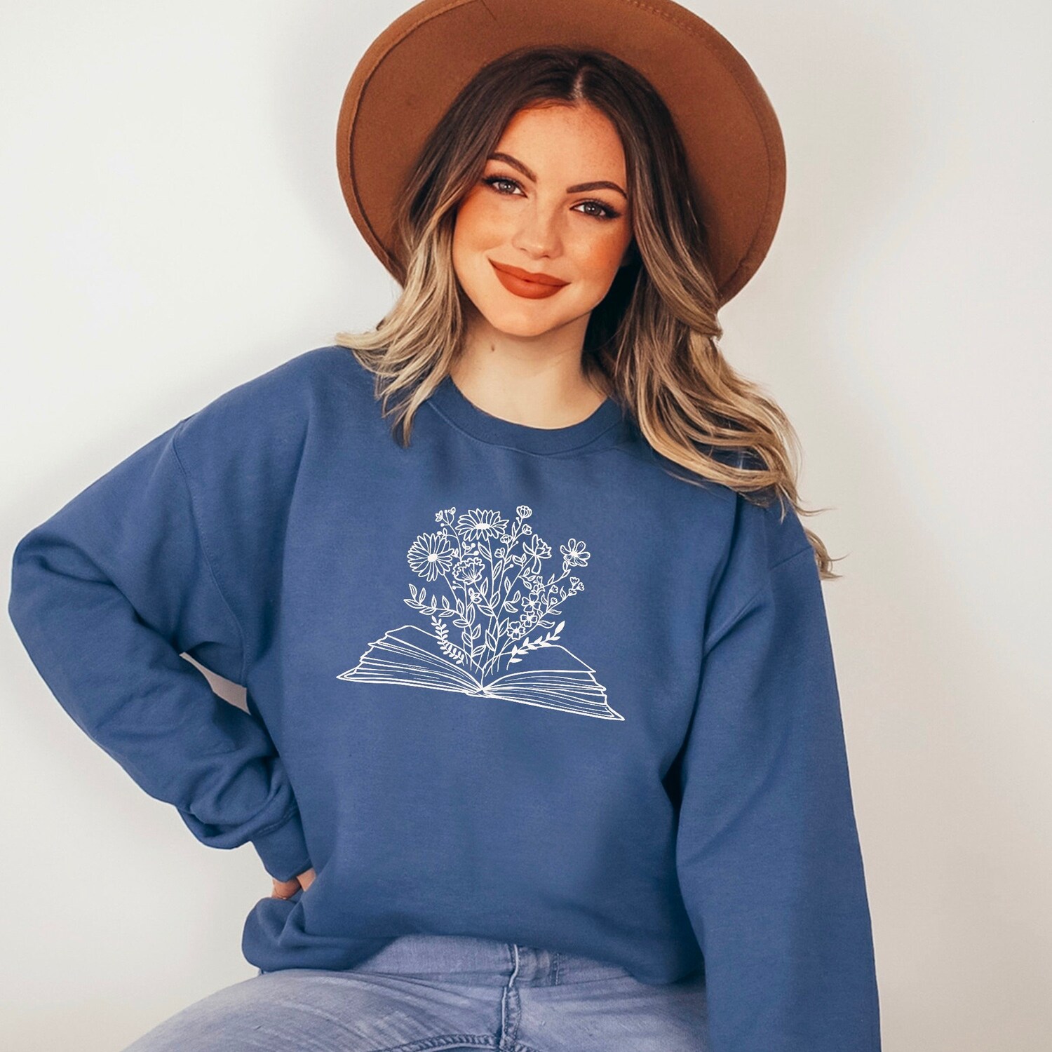 Boho Floral Flowers Bookish Women Cute Mom Mothers Day Botanical Sweatshirt image 4