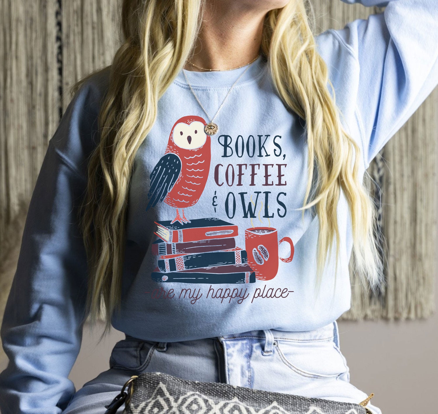 Books Coffee Owls Lovers Funny Teacher Librarian Literature Sweatshirt image 2