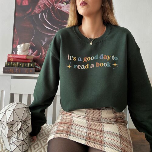 Retro It's A Good Day To Read Bookish Literature Librarian Indie Sweatshirt image 0