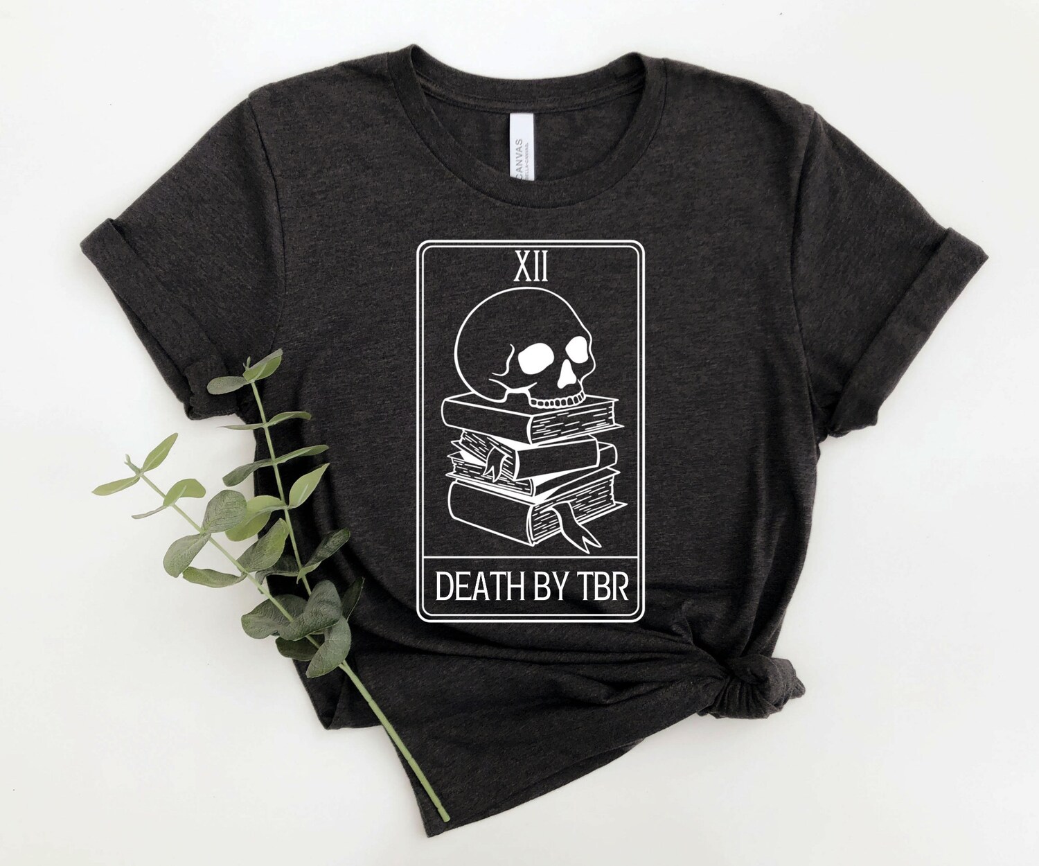 Death By TBR Reader Tarot Card Bookish Lover Pile Skull Skeleton Shirt image 2