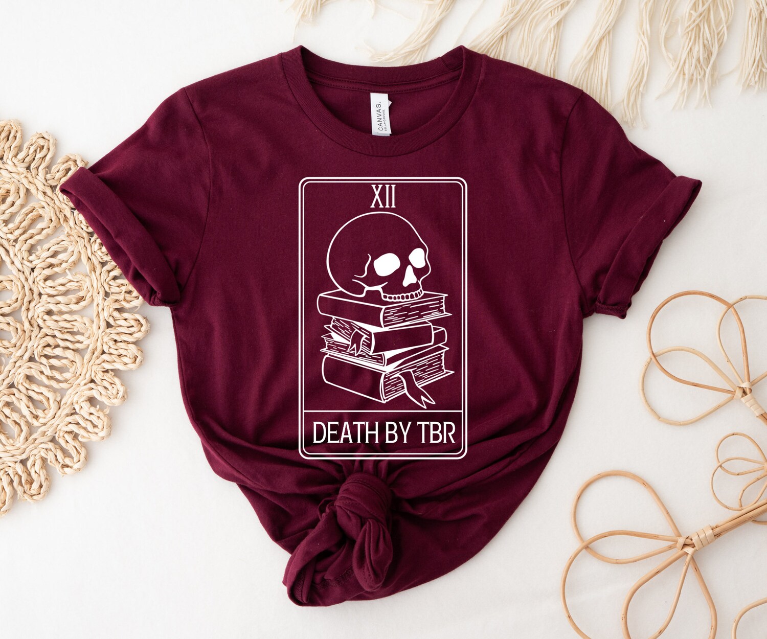 Death By TBR Reader Tarot Card Bookish Lover Pile Skull Skeleton Shirt image 3