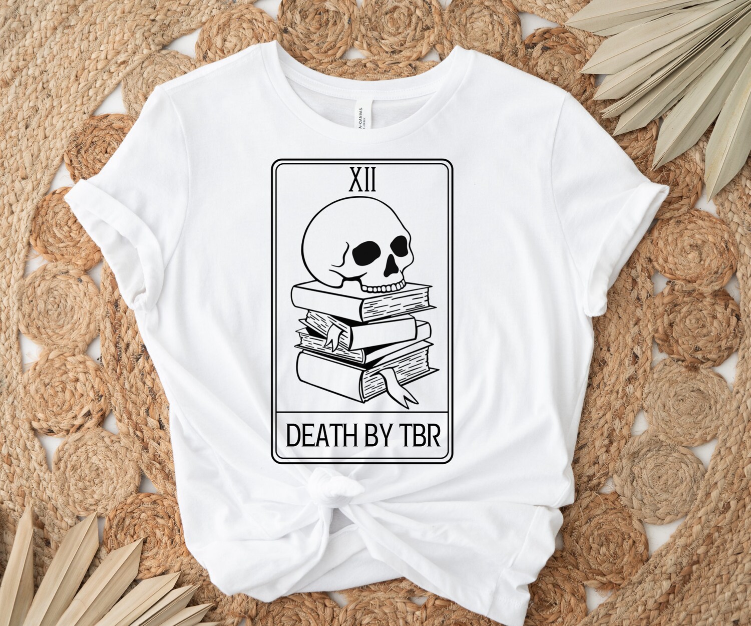 Death By TBR Reader Tarot Card Bookish Lover Pile Skull Skeleton Shirt image 5