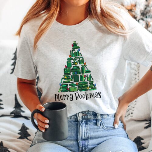 Merry Bookmas Lover Christmas Women's Cute Librarian Party Shirt image 0