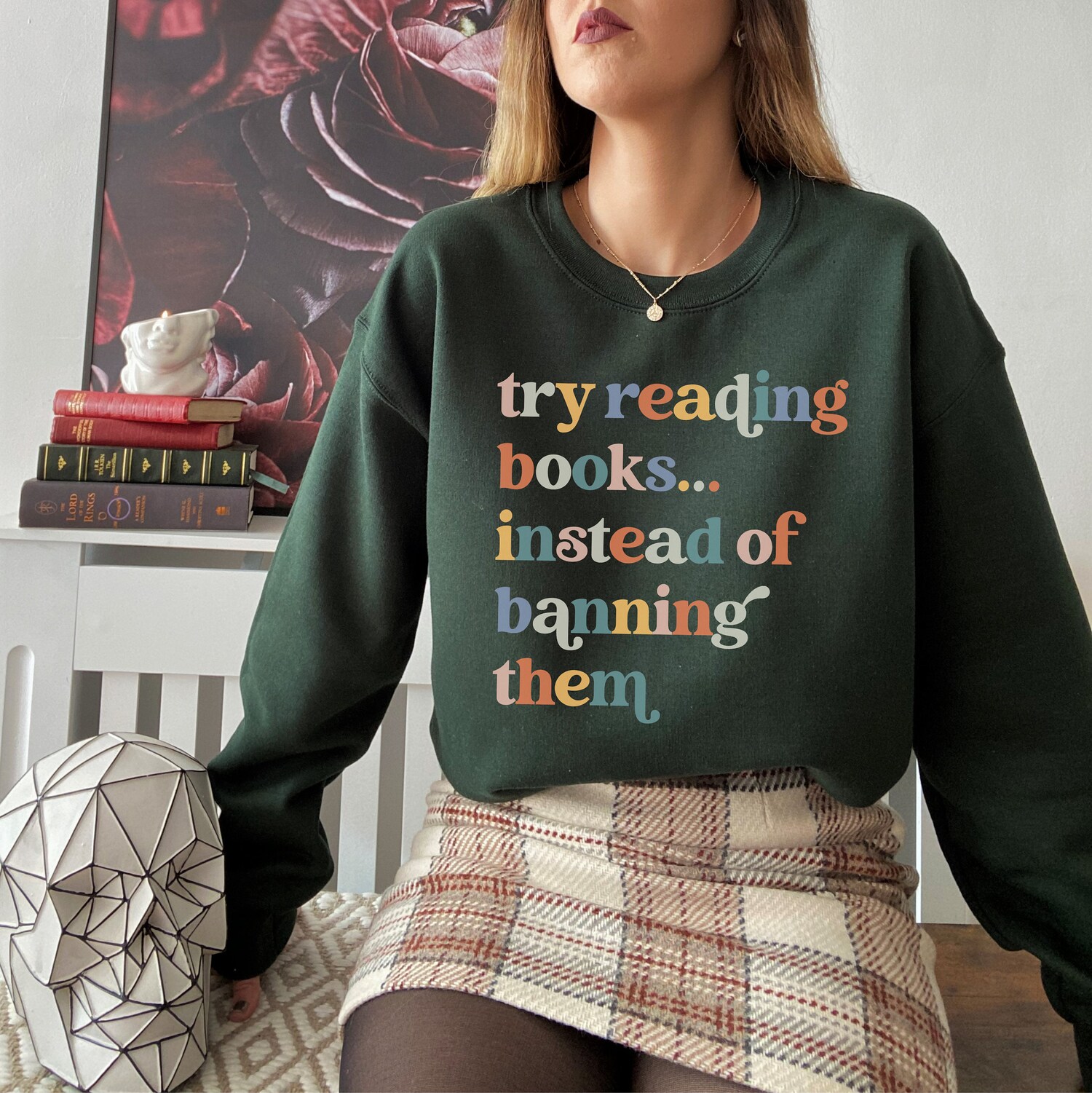 Try Reading Books Instead Of Banning Them Club Reading Librarian Sweatshirt image 1