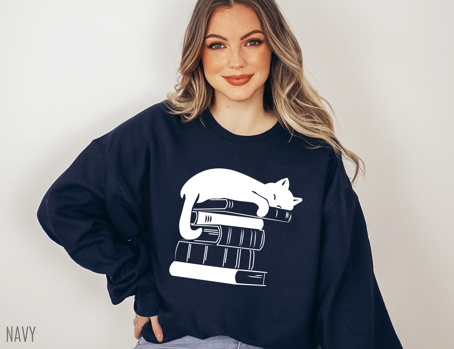 Cat Bookish Reading Lover Teacher Librarian Literature Women Sweatshirt image 5