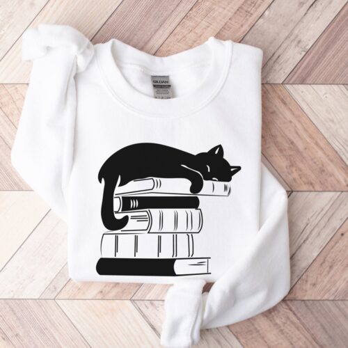 Cat Bookish Reading Lover Teacher Librarian Literature Women Sweatshirt image 0