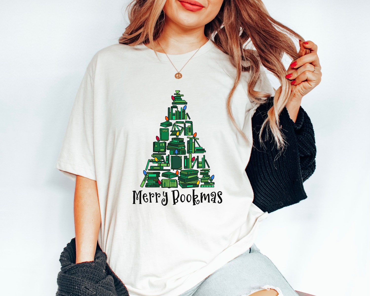 Merry Bookmas Lover Christmas Women's Cute Librarian Party Shirt image 3