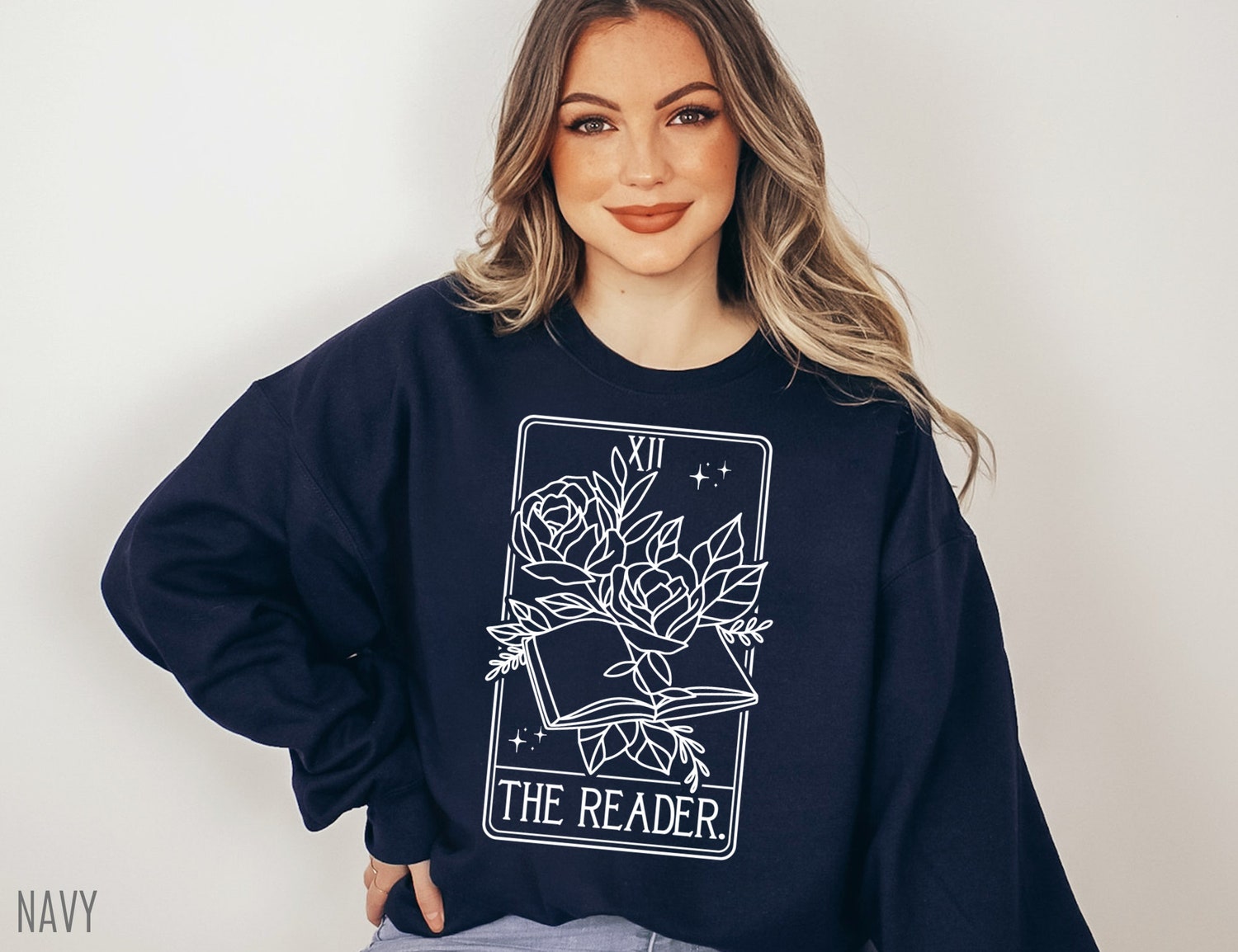 The Reader Tarot Card Bookish Reading Author Writer Rose Flower Sweatshirt image 2