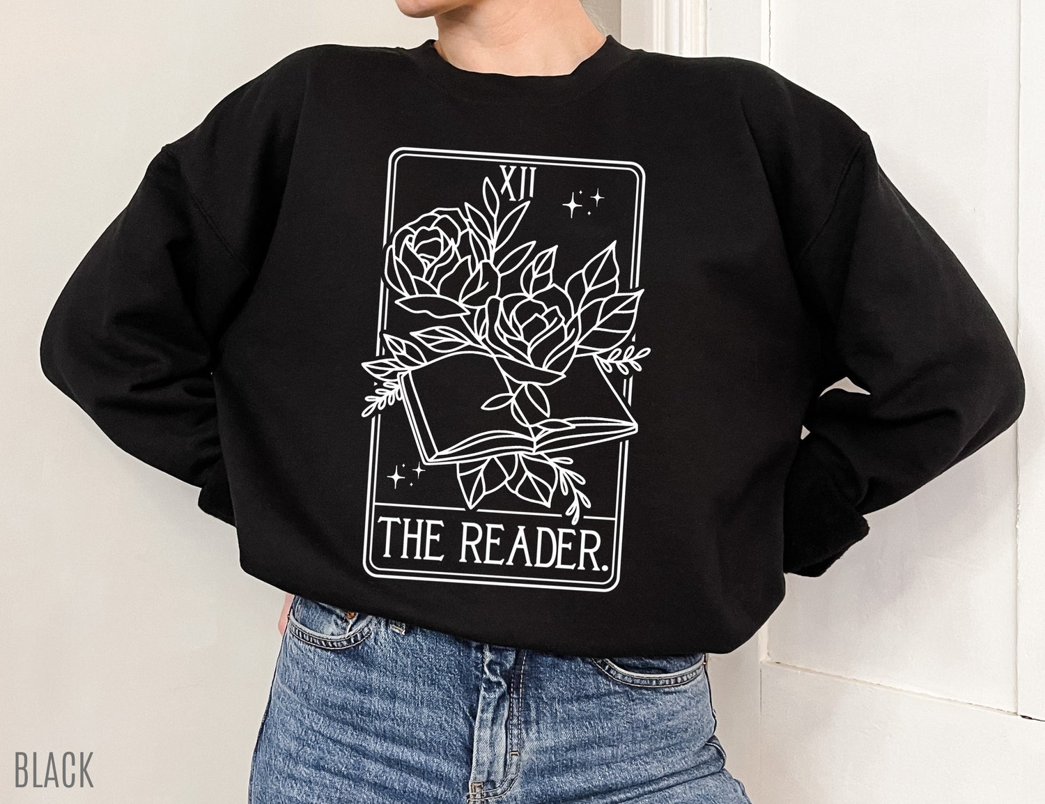 The Reader Tarot Card Bookish Reading Author Writer Rose Flower Sweatshirt image 1