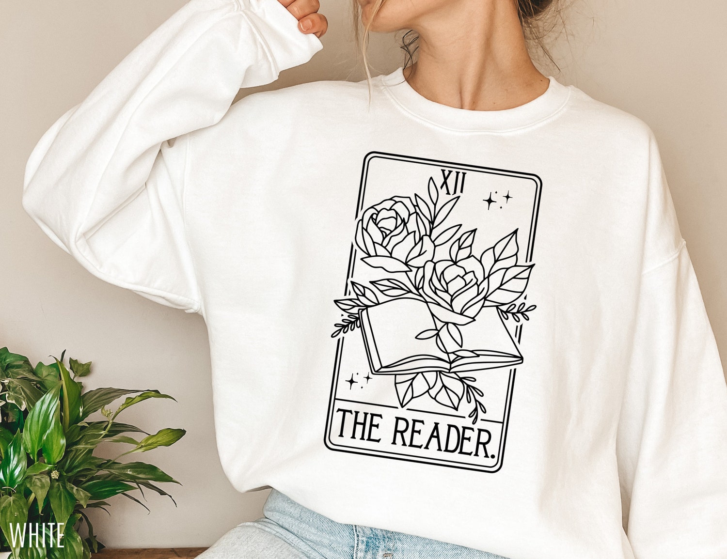 The Reader Tarot Card Bookish Reading Author Writer Rose Flower Sweatshirt image 4