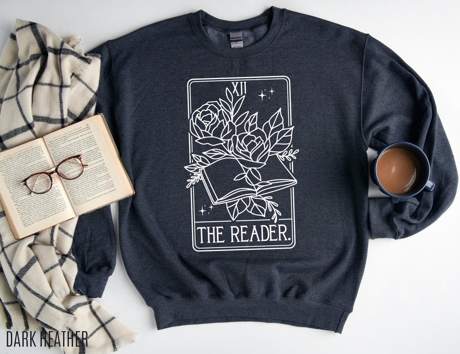 The Reader Tarot Card Bookish Reading Author Writer Rose Flower Sweatshirt image 3