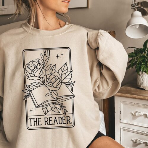 The Reader Tarot Card Bookish Reading Author Writer Rose Flower Sweatshirt image 0