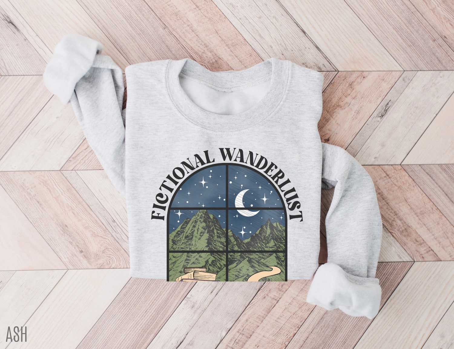 Fictional Wanderlust Author Bookish Lover Reading Scene Moon Sweatshirt image 1