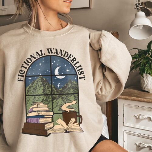 Fictional Wanderlust Author Bookish Lover Reading Scene Moon Sweatshirt image 0