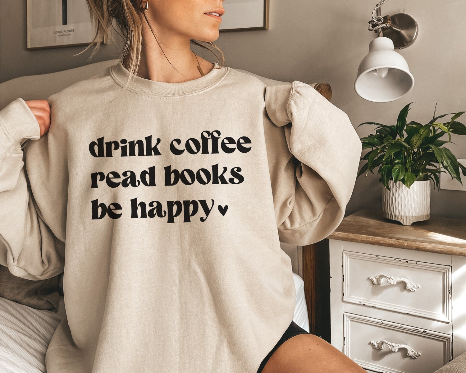 Drink Coffee Read Books Be Happy Heart Lover Teacher Librarian Sweatshirt image 3