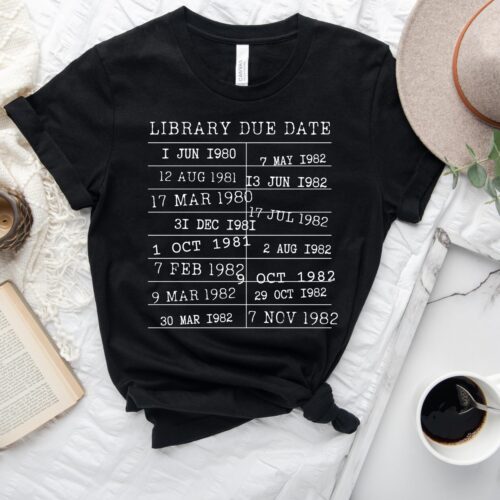 Library Due Date Return Card Book Lovers Literature Teacher Nerd Shirt image 0