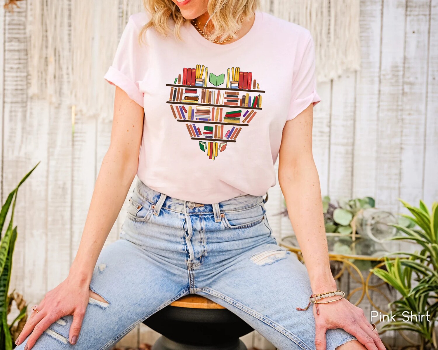 Book Lover Librarian Reading Nerd Shelf Teacher Heart Literature Shirt image 7