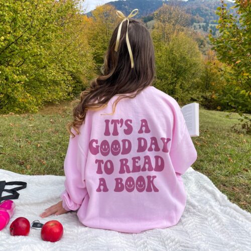 It's A Good Day To Read A Book Poetry Librarian Trendy Smiley Face Back image 0