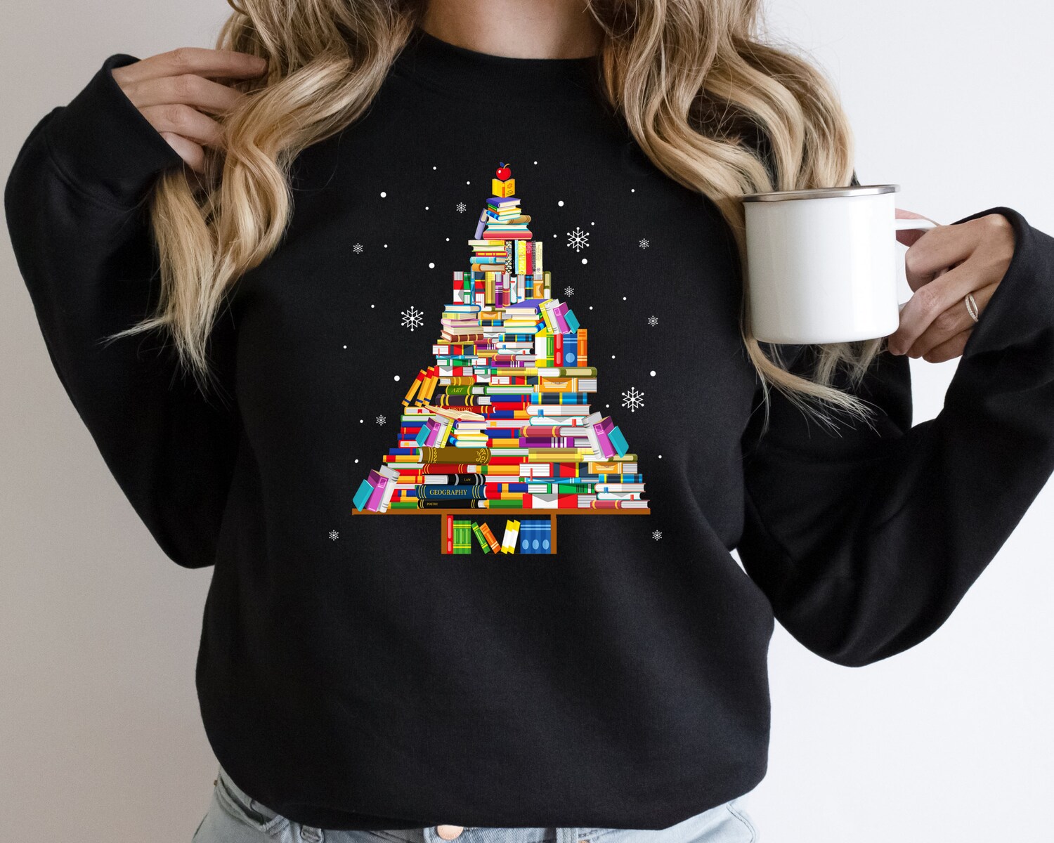 Book Tree Christmas Lover Teacher Holiday Librarian Literature Sweatshirt image 1