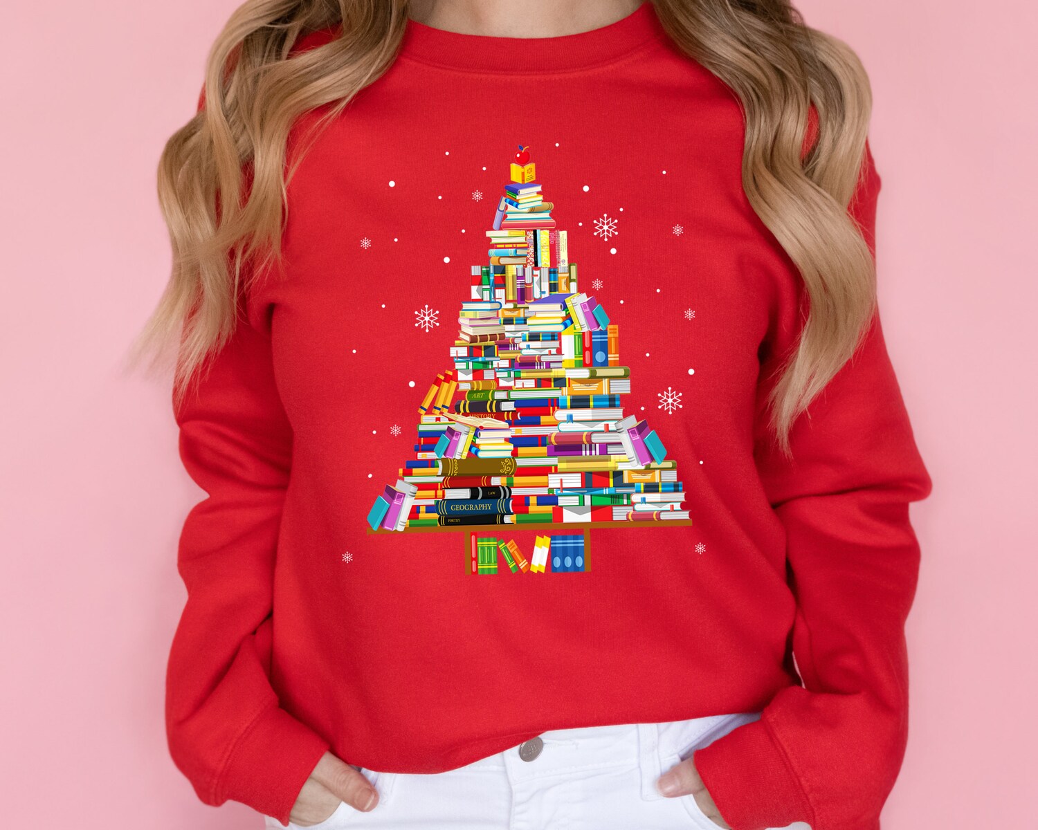 Book Tree Christmas Lover Teacher Holiday Librarian Literature Sweatshirt image 2