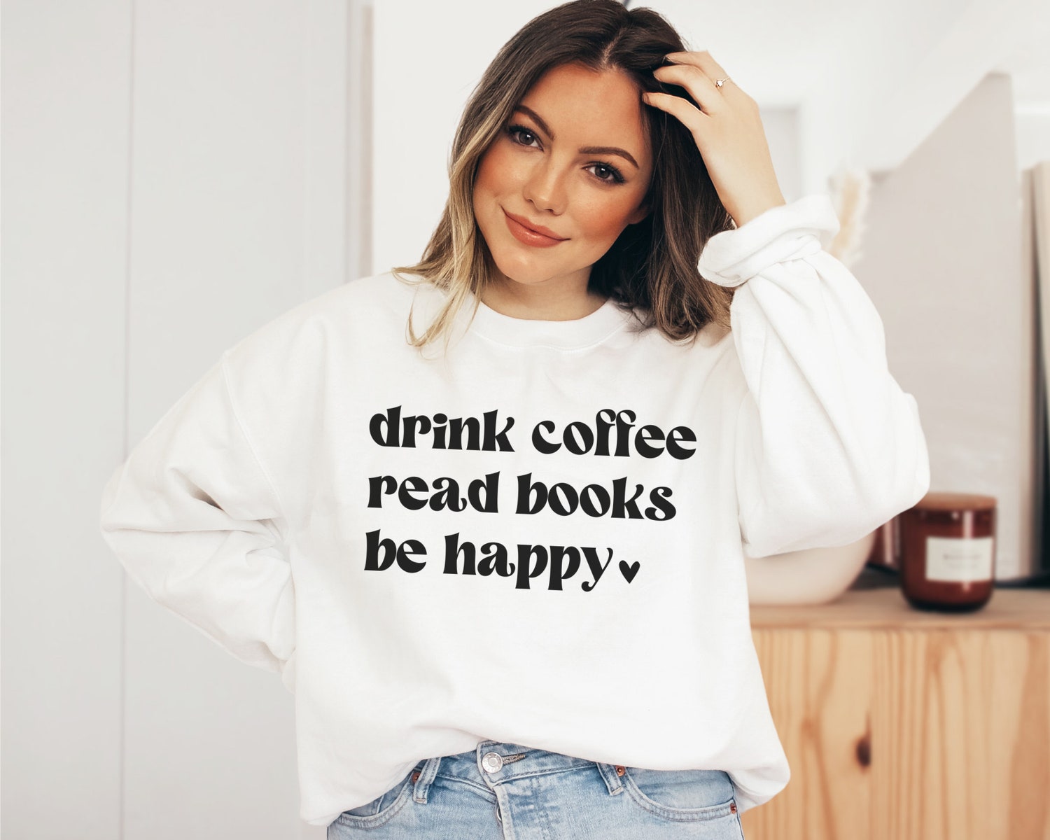 Drink Coffee Read Books Be Happy Heart Lover Teacher Librarian Sweatshirt image 2