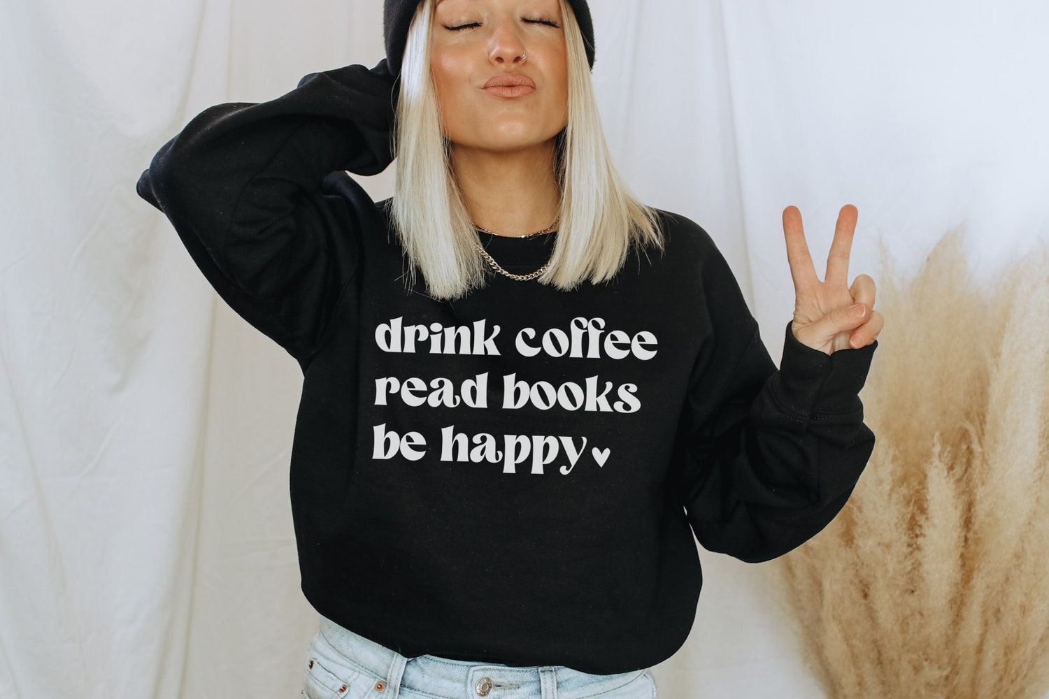 Drink Coffee Read Books Be Happy Heart Lover Teacher Librarian Sweatshirt image 1