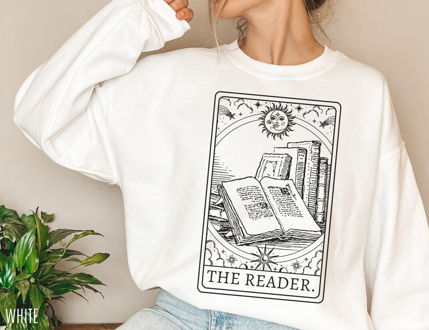 The Reader Tarot Card Bookish Lover Celestial Teacher Librarian Sweatshirt image 2