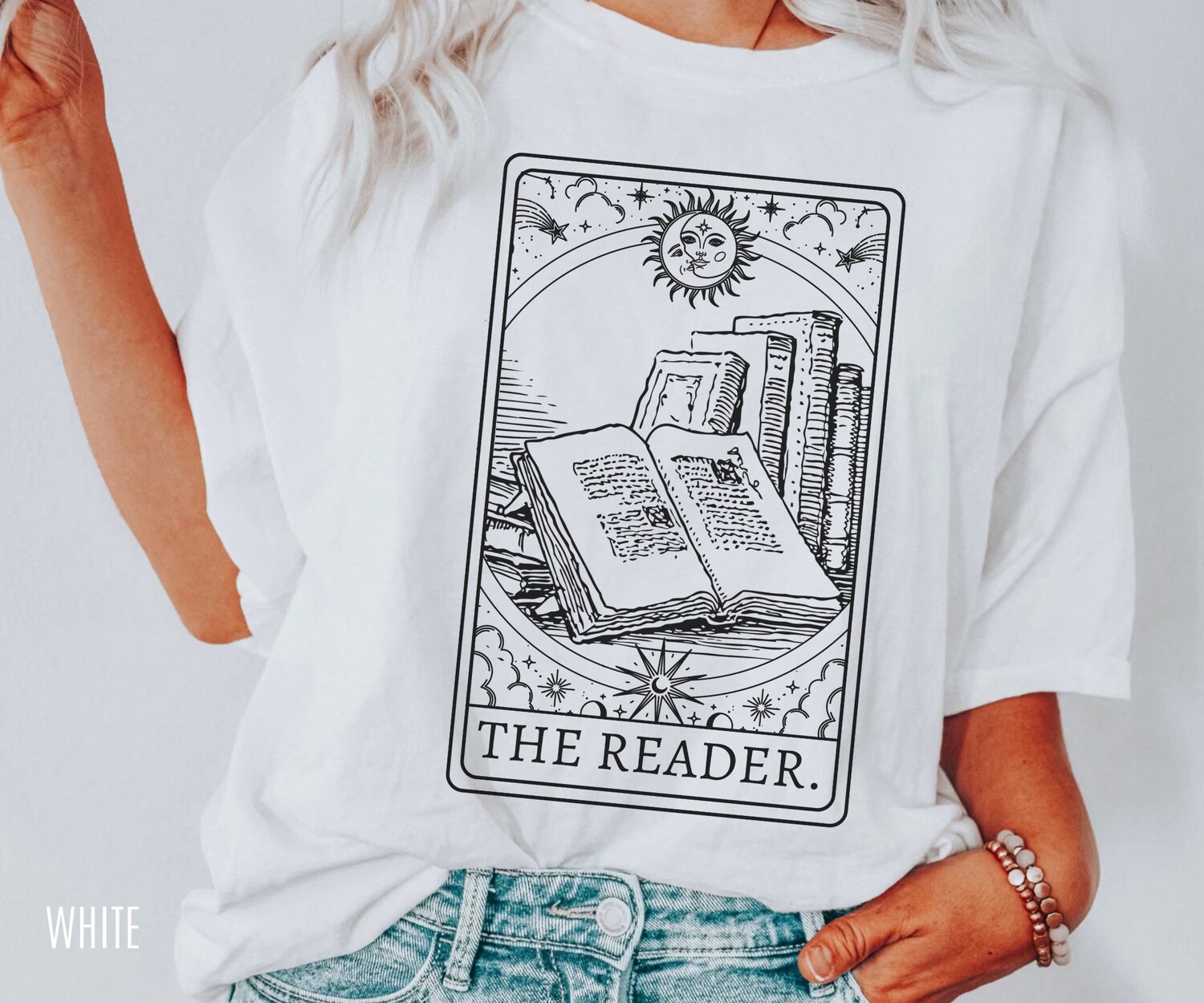 Reader Tarot Card Book Lover Teacher Librarian Women Celestial Literacy Shirt image 2