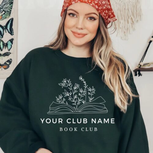 Custom Book Club Name Reading Flowers Floral Mom Women Cute Sweatshirt image 0