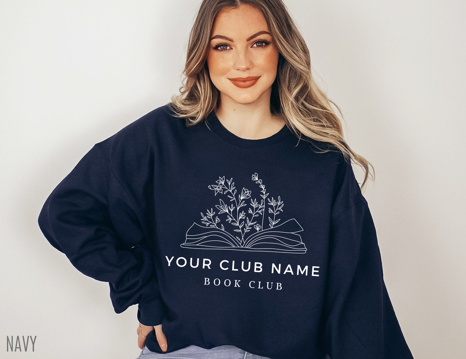 Custom Book Club Name Reading Flowers Floral Mom Women Cute Sweatshirt image 3