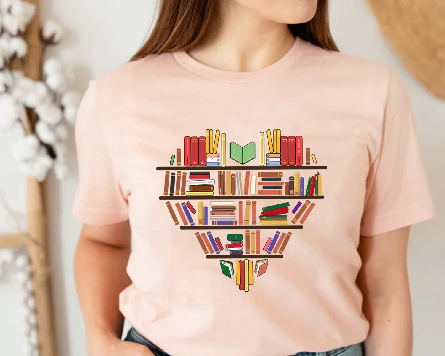 Book Lover Librarian Reading Nerd Shelf Teacher Heart Literature Shirt image 5